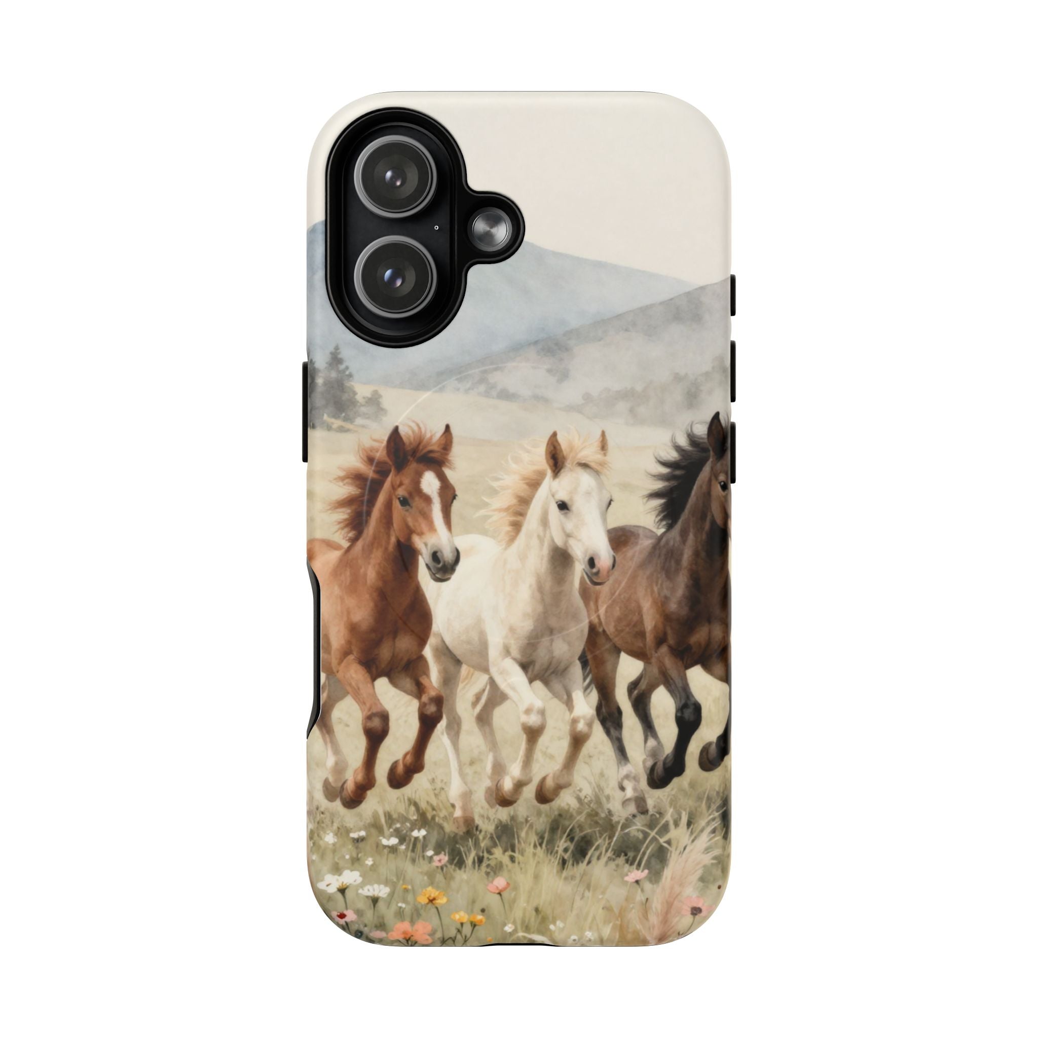 Horse Run Tough Magnetic Phone Case — Protective Magnetic Snap Case with Galloping Wild Horses Print
