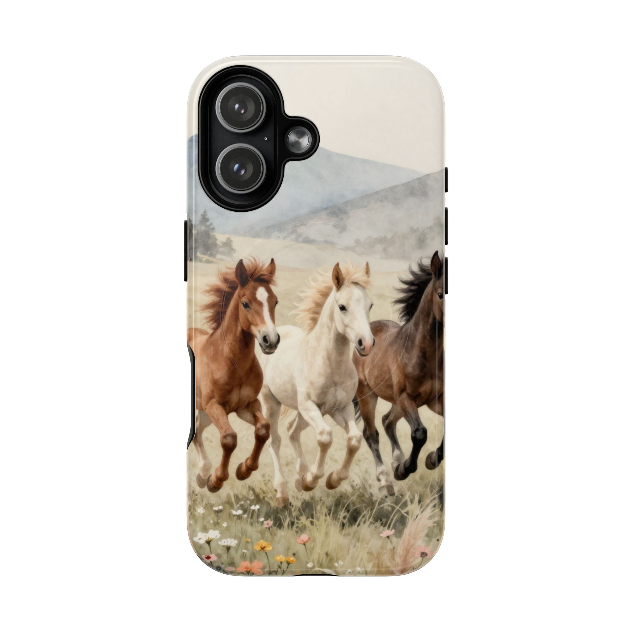 Horse Run Tough Magnetic Phone Case — Protective Magnetic Snap Case with Galloping Wild Horses Print