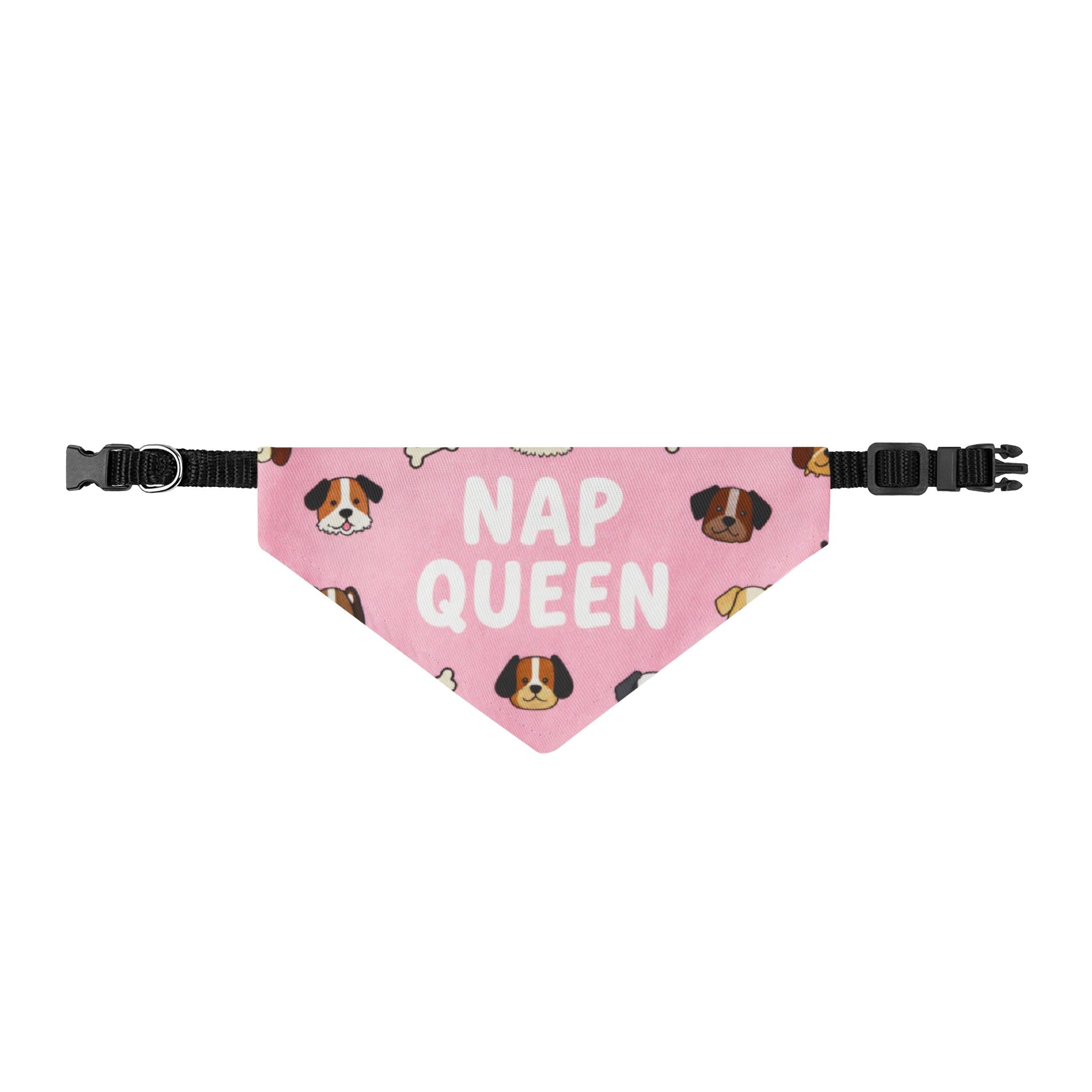 Nap Queen Clip-On Pet Bandana — Cute Pink Dog Scarf with Puppy Faces