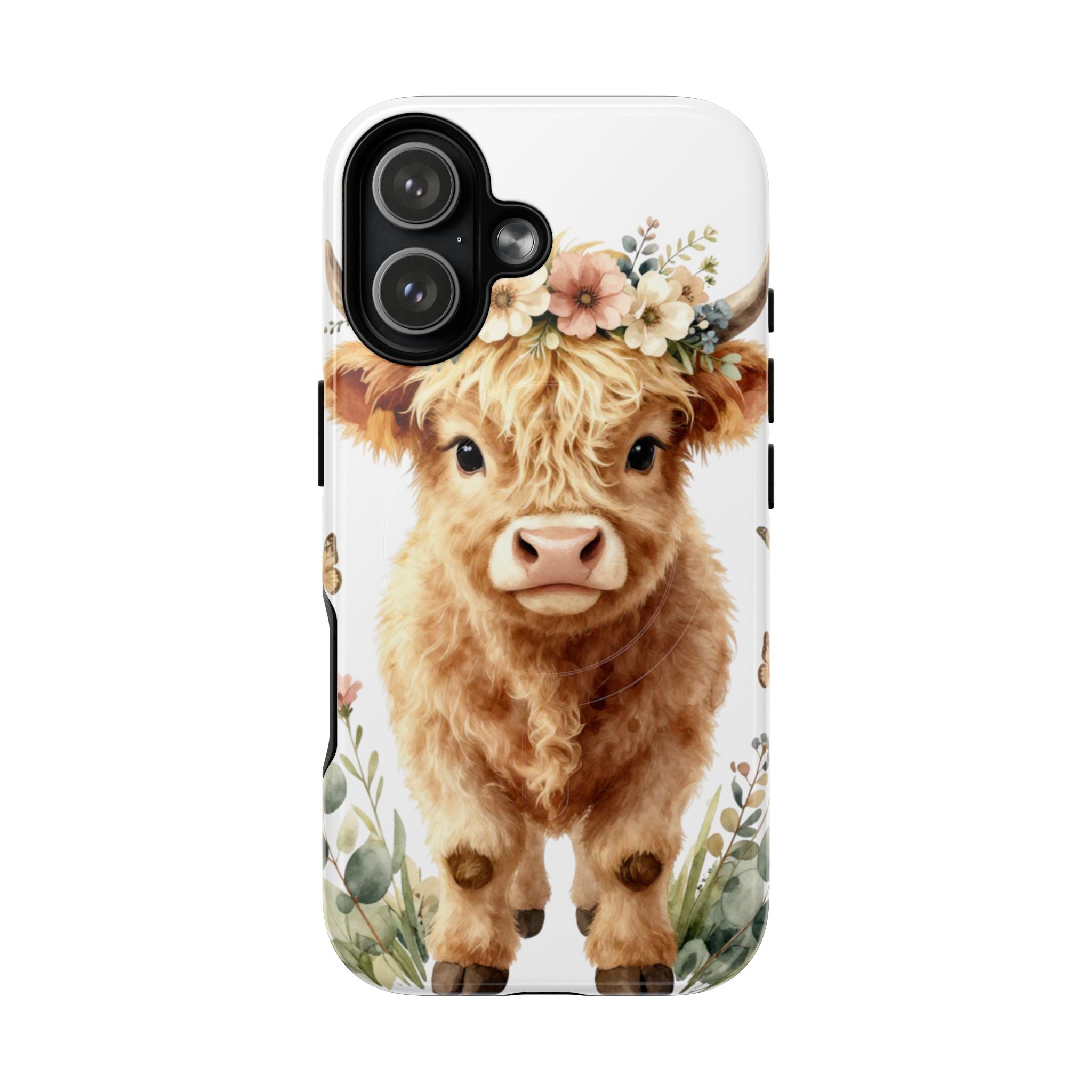 Floral Highland Cow Tough Magnetic Phone Case