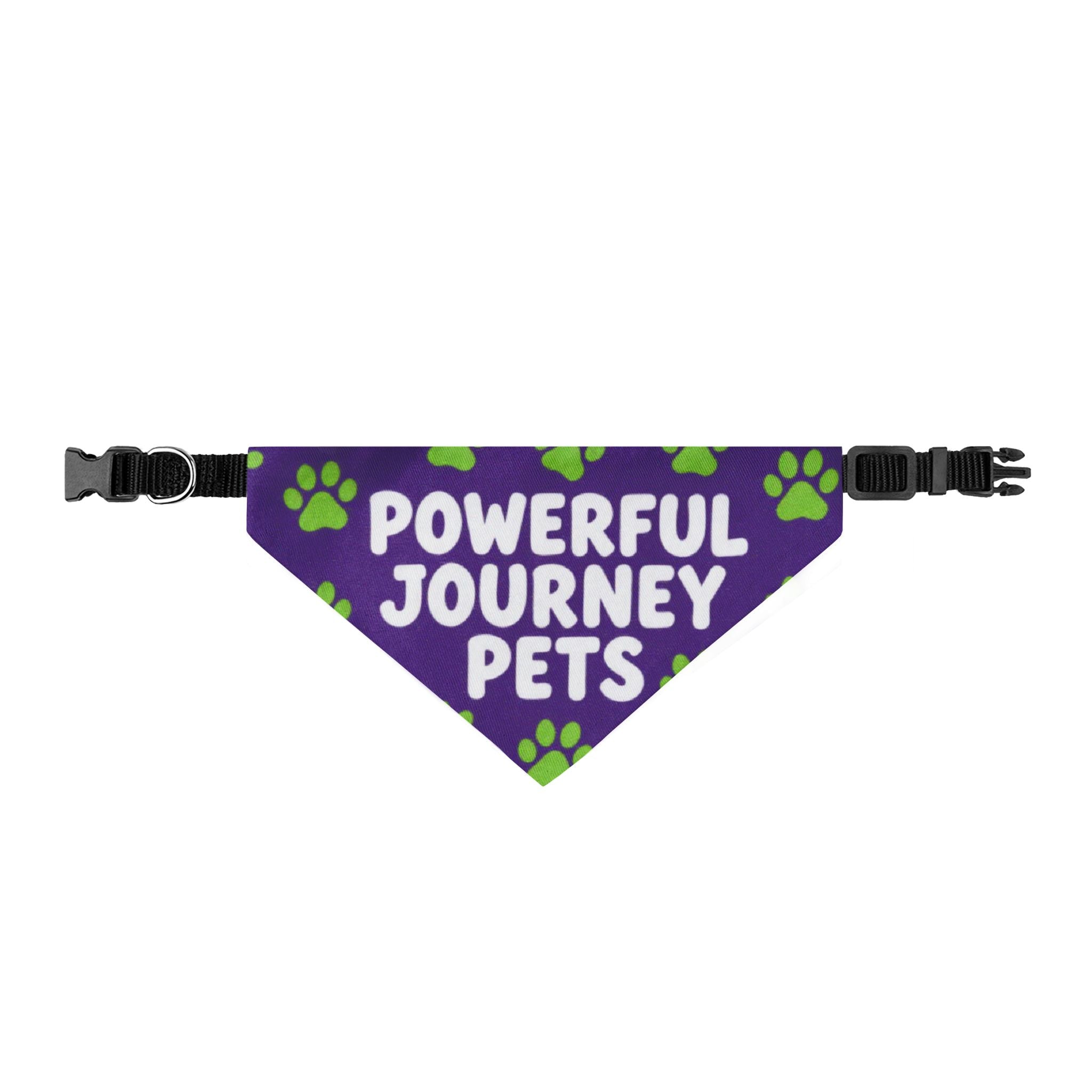 Clip-On Pet Bandana — "Powerful Journey Pets" Purple Paw-Print Dog Bandana