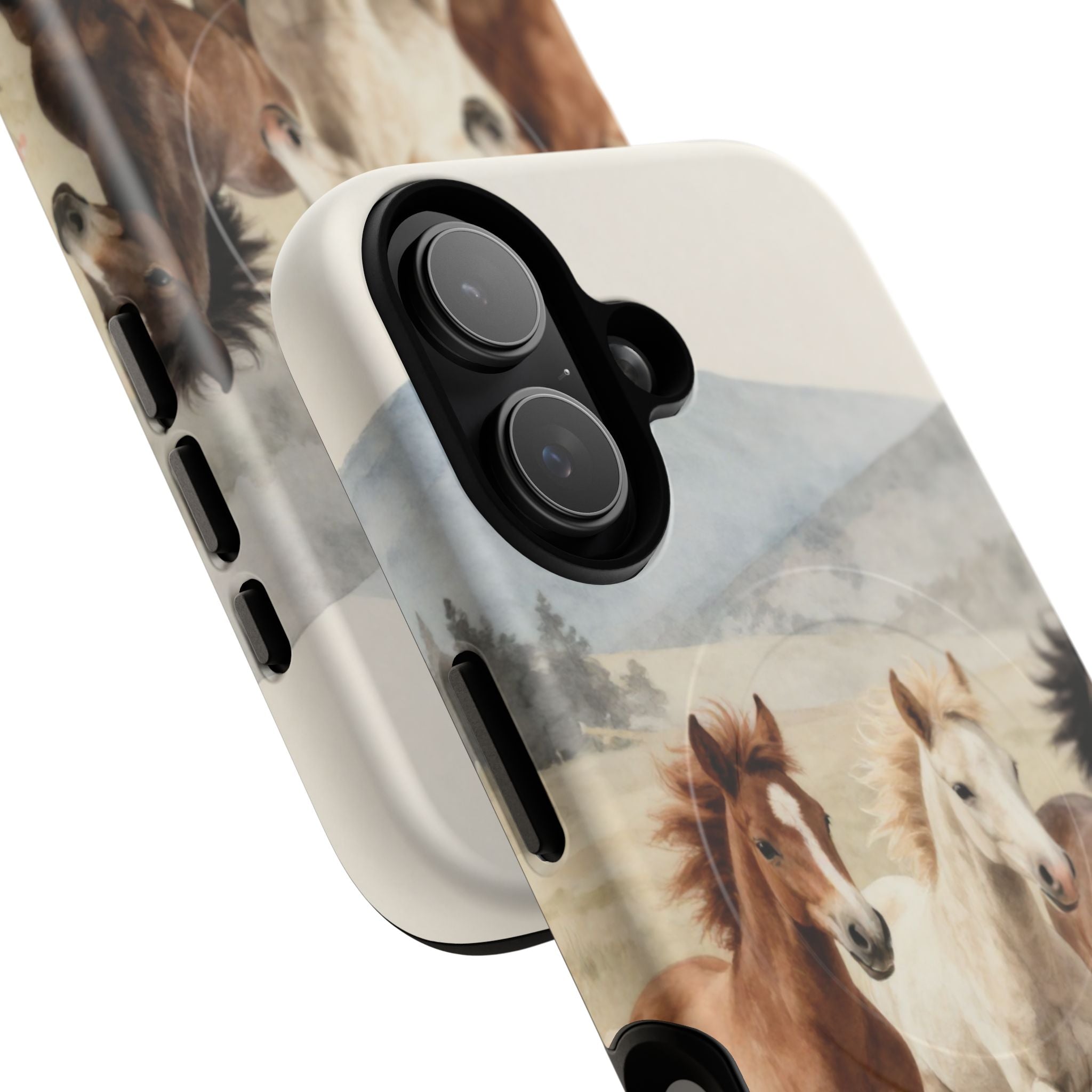 Horse Run Tough Magnetic Phone Case — Protective Magnetic Snap Case with Galloping Wild Horses Print