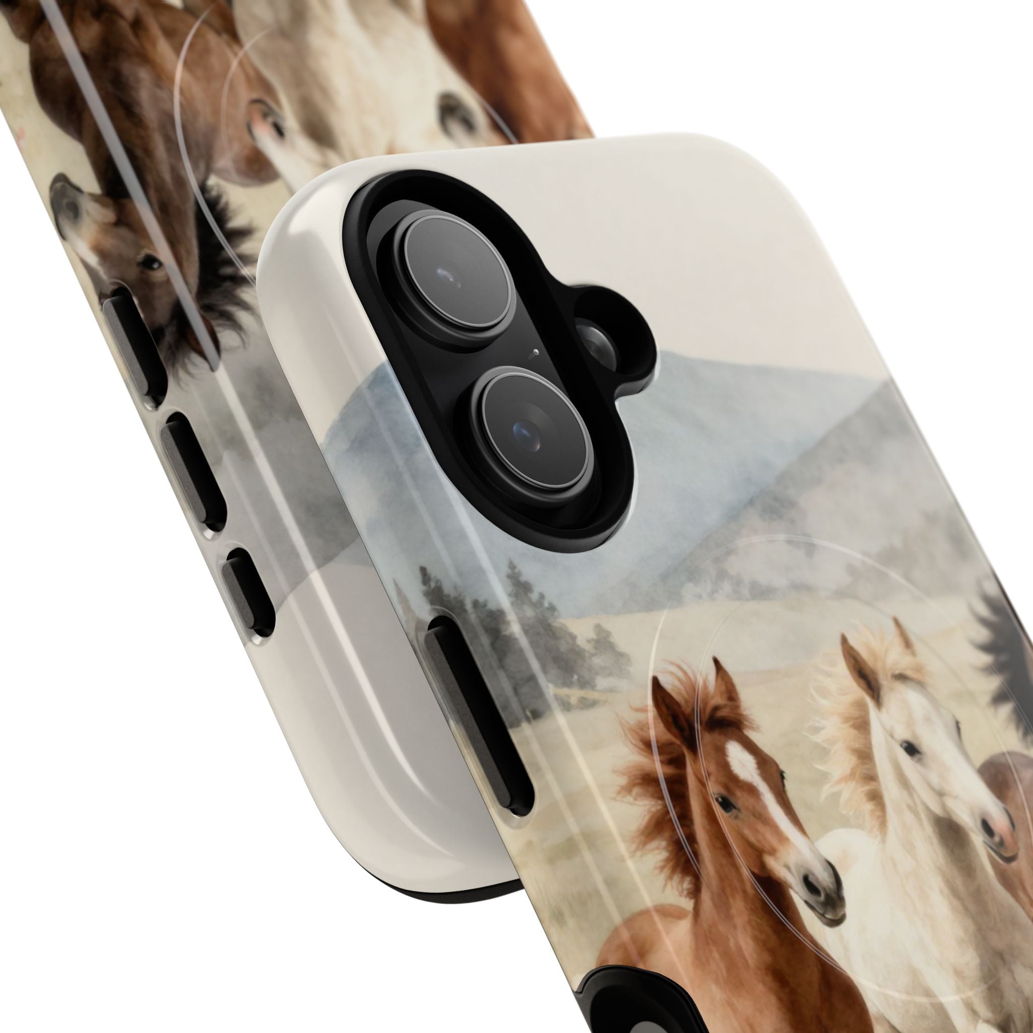 Horse Run Tough Magnetic Phone Case — Protective Magnetic Snap Case with Galloping Wild Horses Print