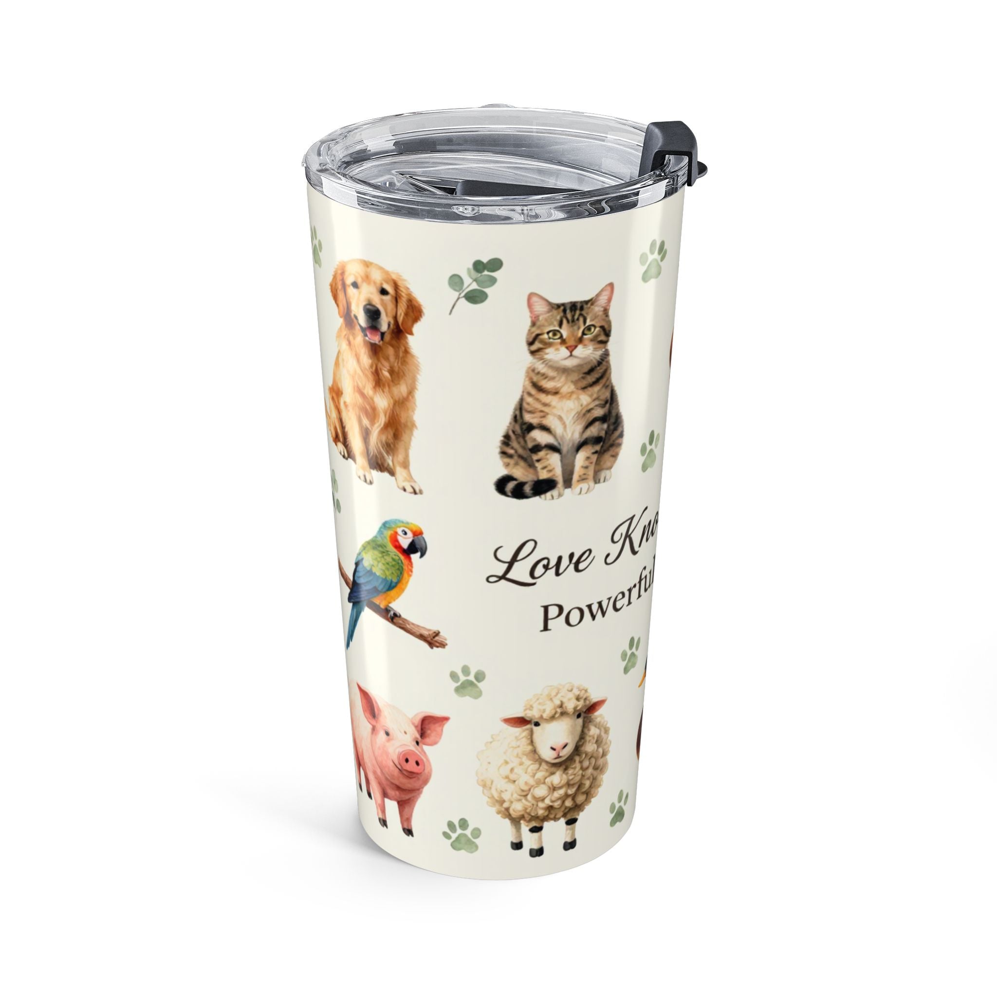Animal Lovers 20oz Tumbler – Cute Farm & Pet Animal Pattern, 'Who Knows No Struggles' Quote