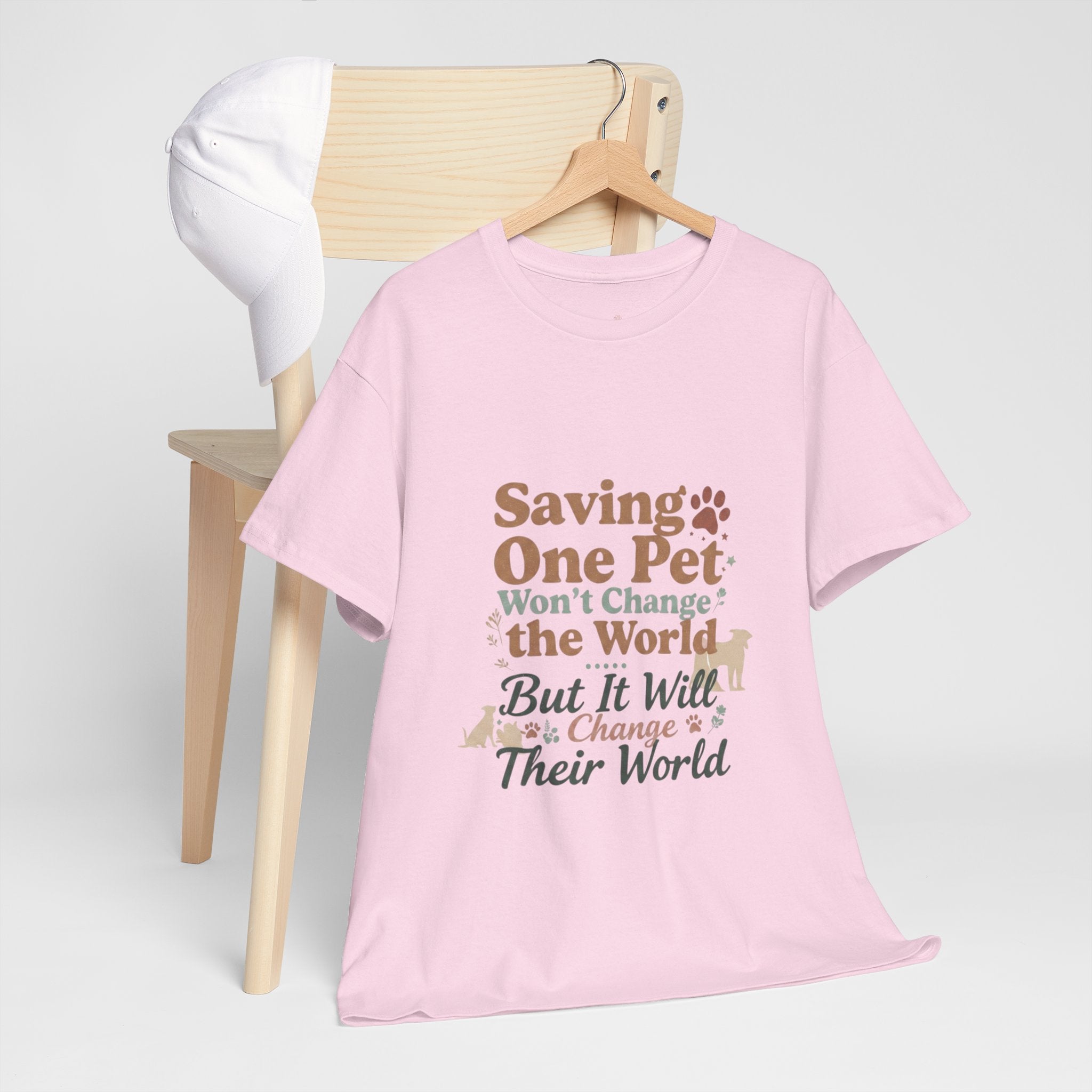 Saving One Pet T‑Shirt — "Saving One Pet Won't Change the World But It Will Change Their World" Rescue Adoption Tee