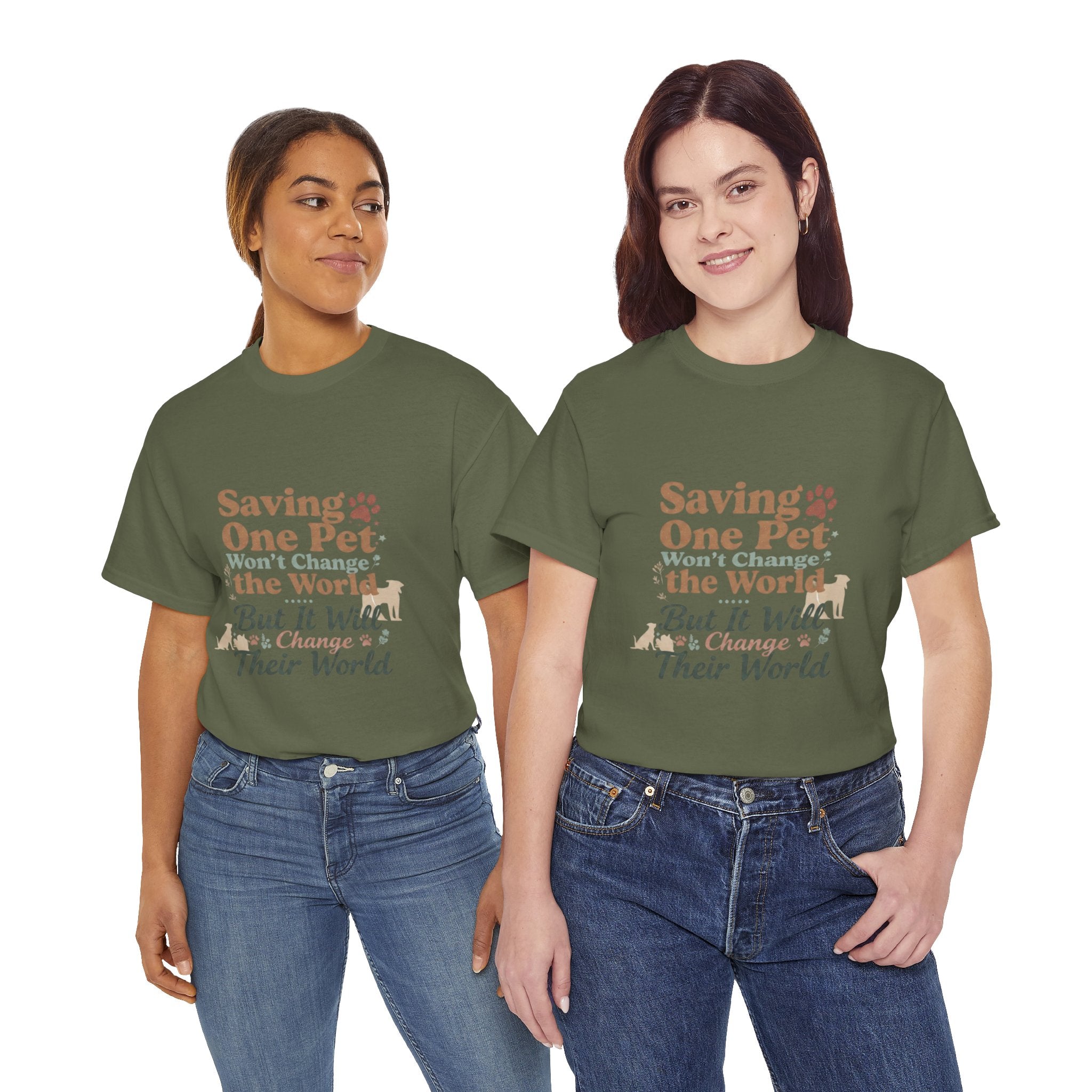 Saving One Pet T‑Shirt — "Saving One Pet Won't Change the World But It Will Change Their World" Rescue Adoption Tee